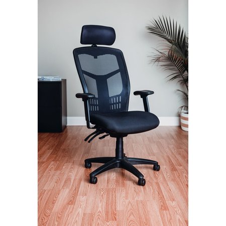 GLOBAL INDUSTRIAL Multifunction Office Chair With Adjustable Headrest, Mesh Back, Fabric Upholstered Seat 248623H